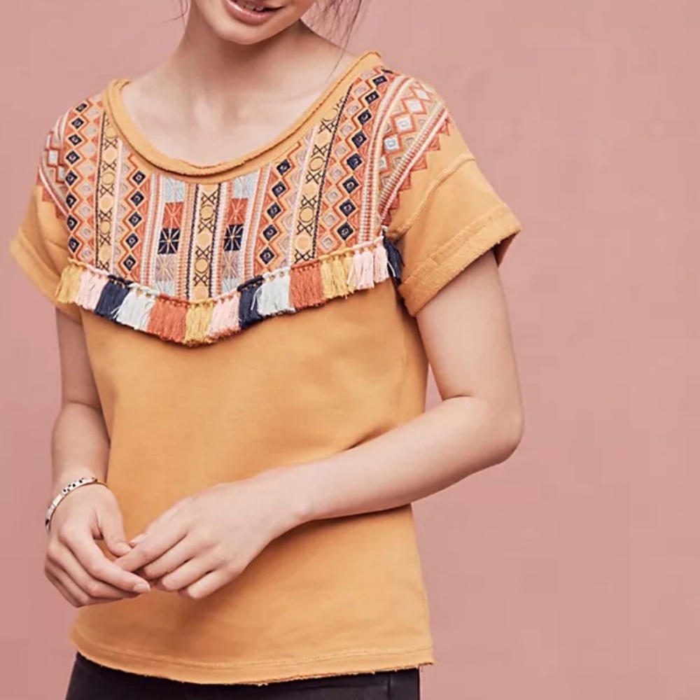 Anthropologie Chloe Oliver Embroidered Yellow Top
